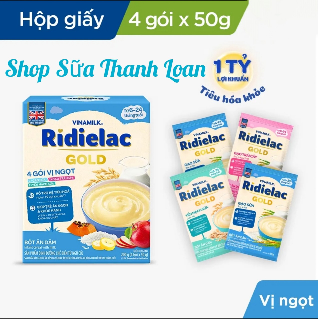 Bột Ăn Dặm VINAMILK RIDIELAC GOLD 3 Vị Ngọt 200g.