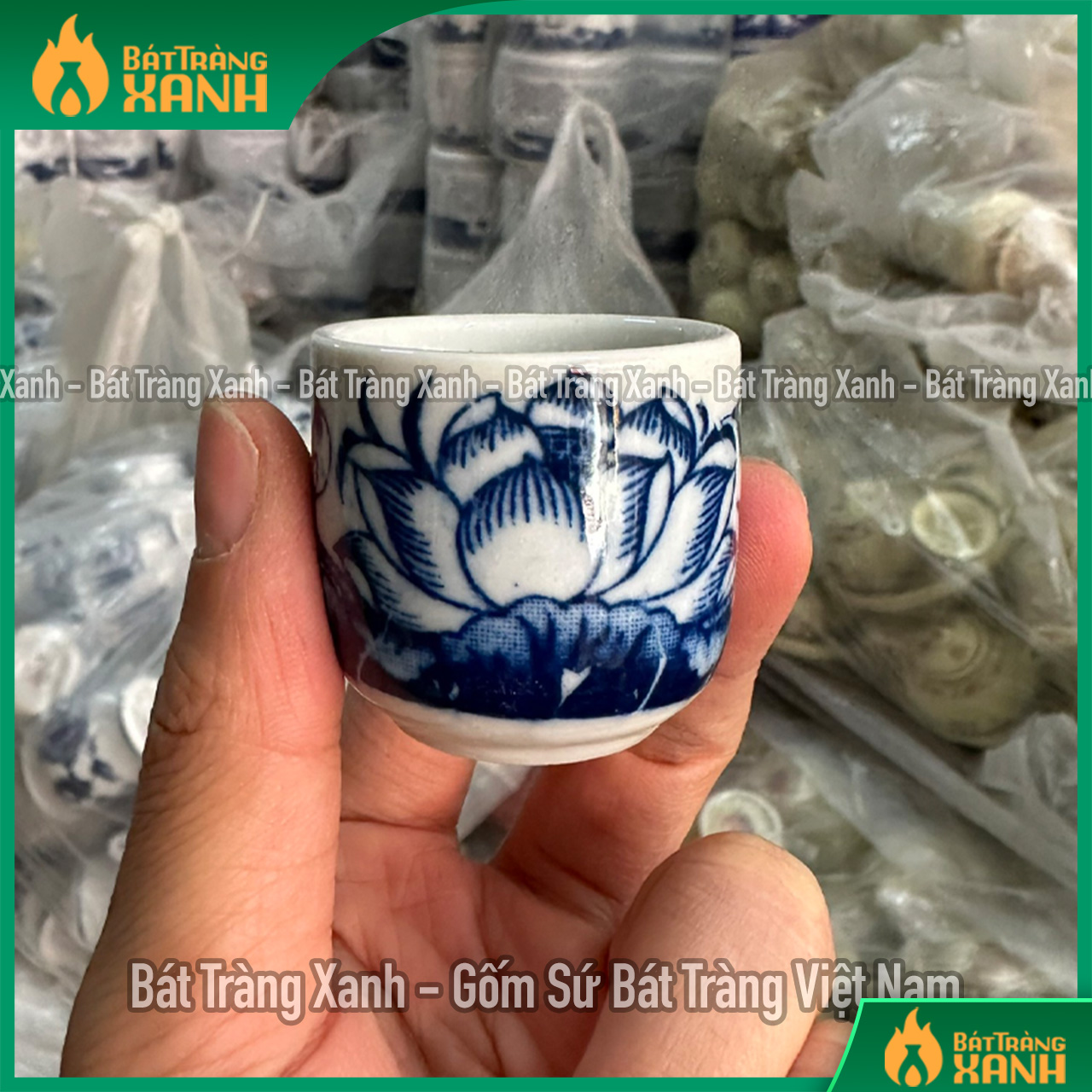 Bộ Kỷ Chén Nước Chén Thờ Cúng Bát Tràng Men Trắng Men Lam Cao Cấp - Họa tiết Rồng Sen Bộ ly nước cúng