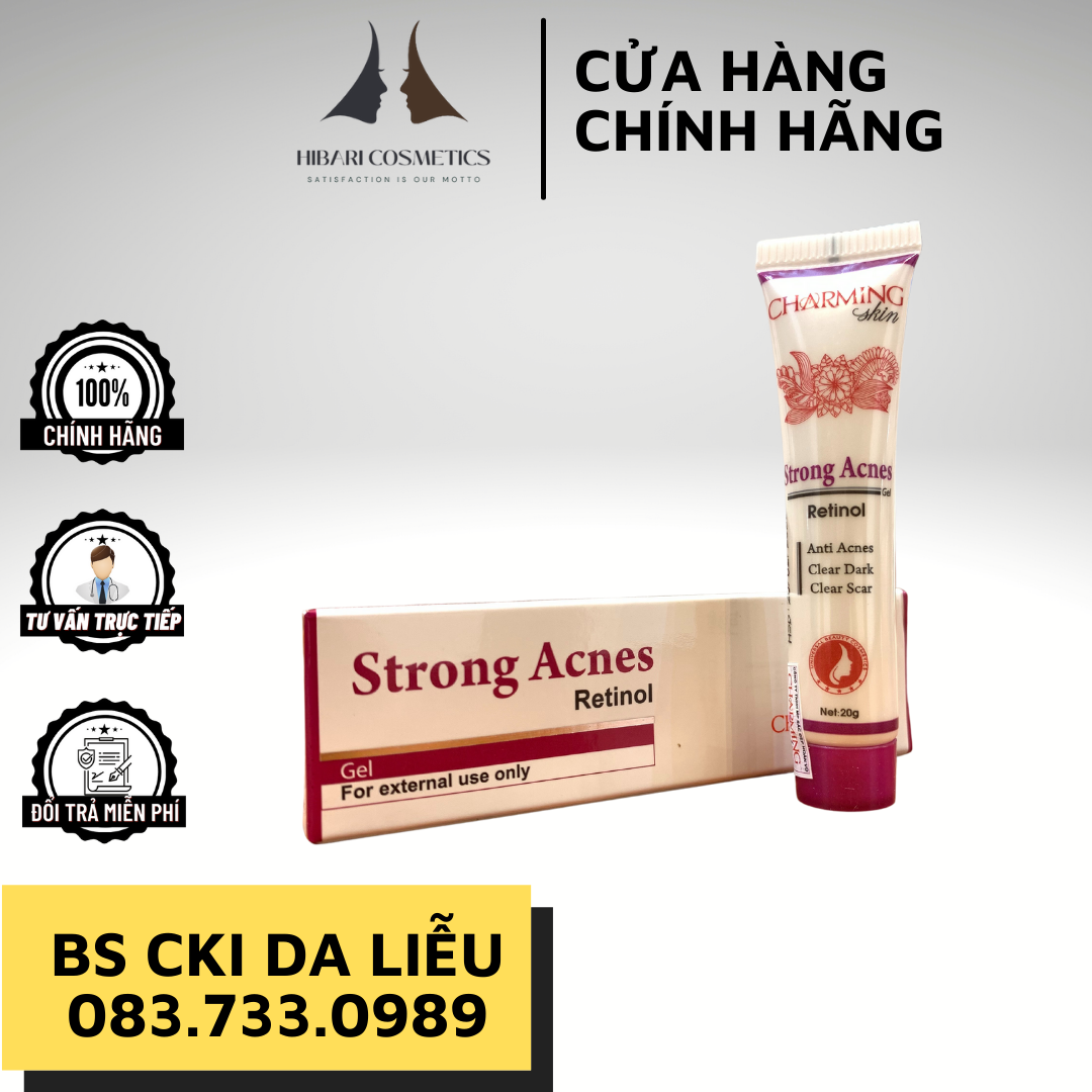 Kem ngừa mụn Strong Acnes Retinol Gel -Làm mờ vết thâm námlàm mềm daChống lão hóa da.Ngừa và hết tất cả các dạng mụn trứng cáđầu đenđầu trắng mụn kèm viêm bội nhiễm