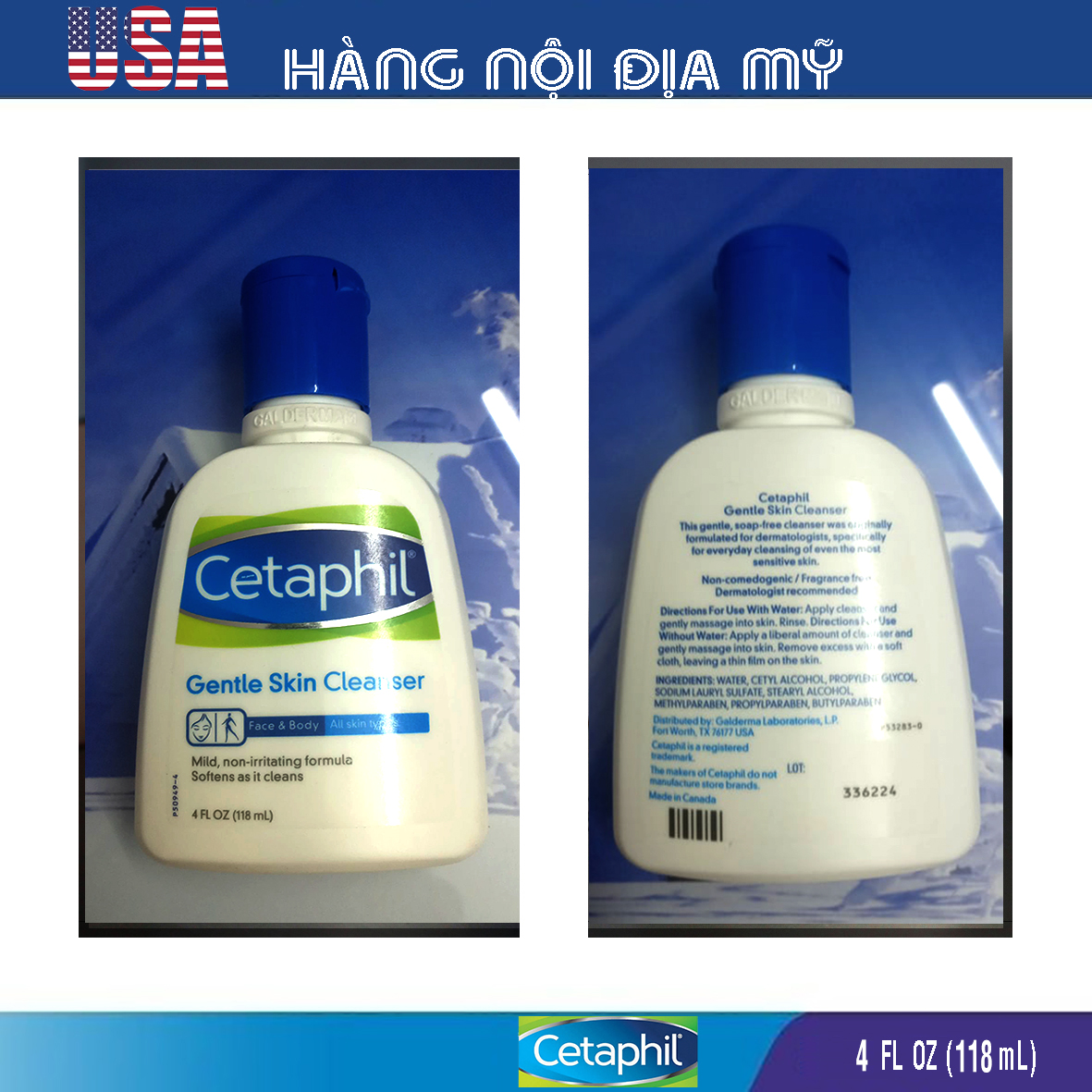 Sữa rửa mặt Cetaphil Gentle Skin Cleanser 118 ml [HÀNG LOẠI 1 CAM KẾT KHÔNG GIẢ HÀNG NỘI ĐỊA MỸ]