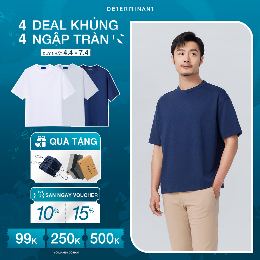 Áo Thun Nam DETERMINANT 100% Cotton Chống Nhăn Thấm Hút Tối Đa - T08 - Màu Xanh Đậm