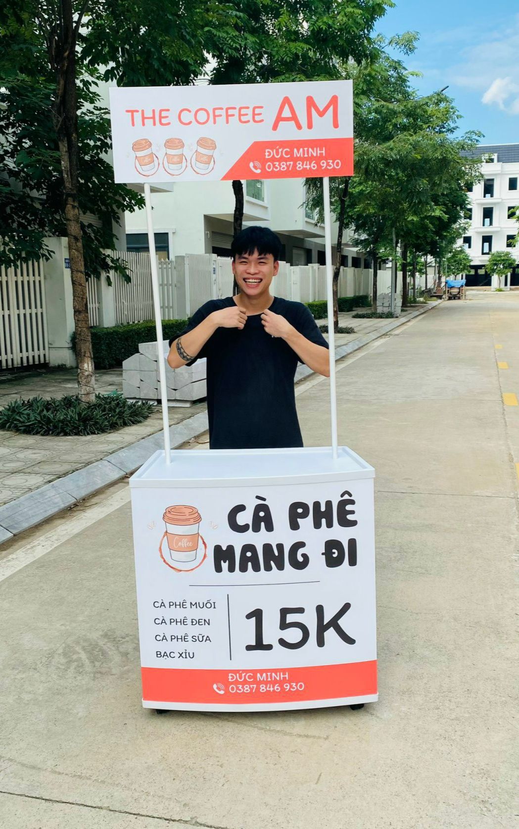 Quầy bán hàng di động booth sampling xe bán cà phê mang đi xe cafe lưu động có bánh xe đẩy tiện dụng