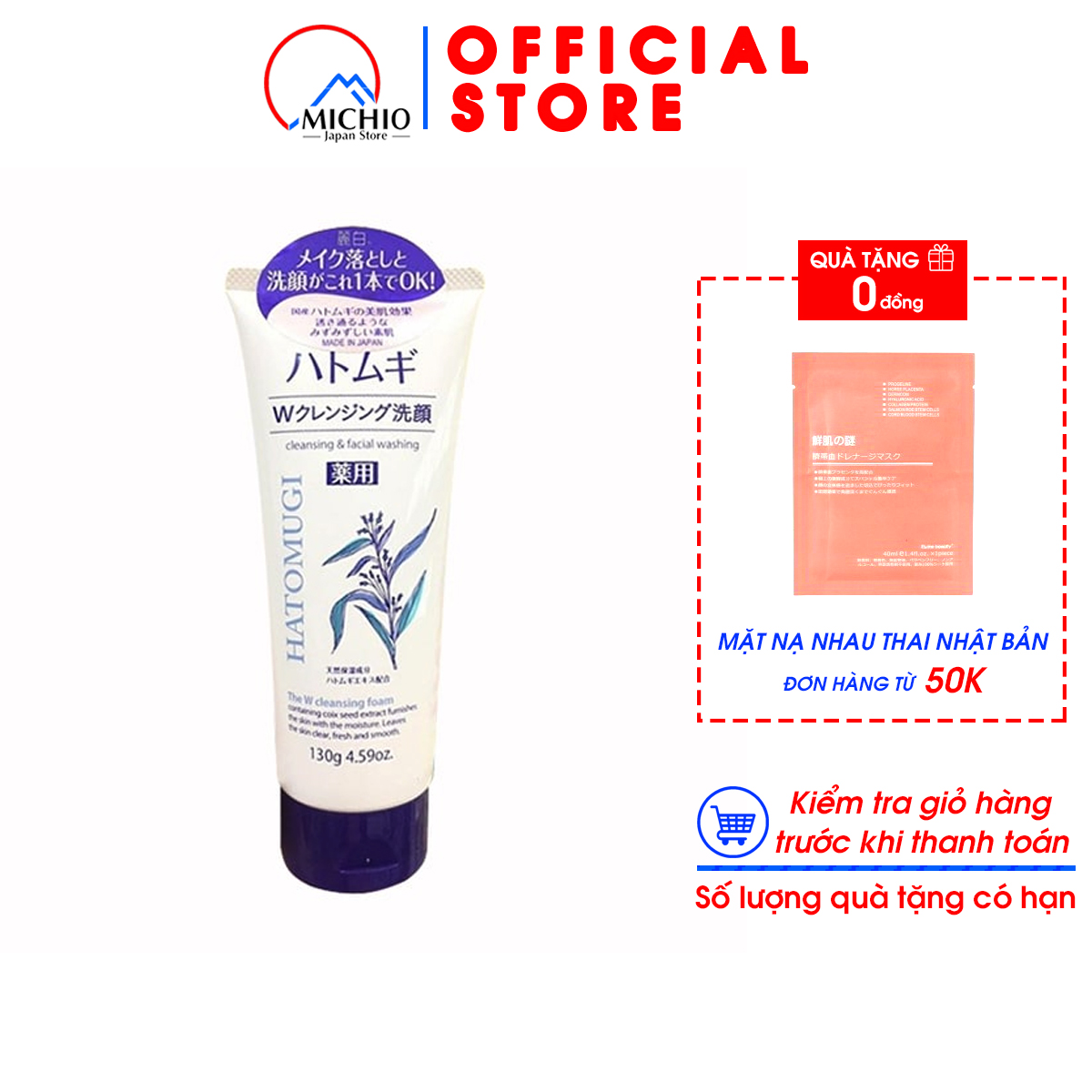 Sữa Rửa Mặt Hatomugi Naturie Hạt Ý Dĩ 130G Nhật Bản Làm Sạch Da Giảm Sưng Tấy Do Mụn Dùng Được Cho Mọi Lứa Tuổi Michio Store