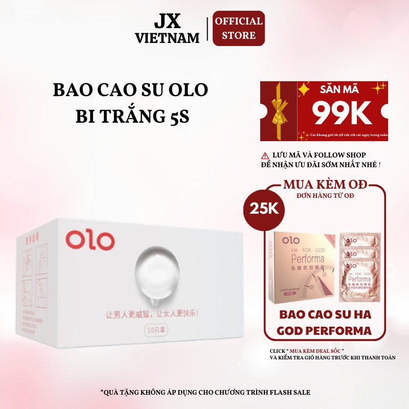 Bao cao su OlO Trắng Soft Growth kèm bi - Hộp 5 bi + 5 Bao - BCS Siêu mỏng thêm bi silicon cho cảm g