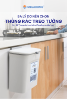 Thùng rác treo tường Megahome treo nhà bếp nhà tắm tiện lợi kèm MIẾNG DÁN TƯỜNG VÀ MIẾNG MÓC TỦ(giao màu ngẫu nhiên)