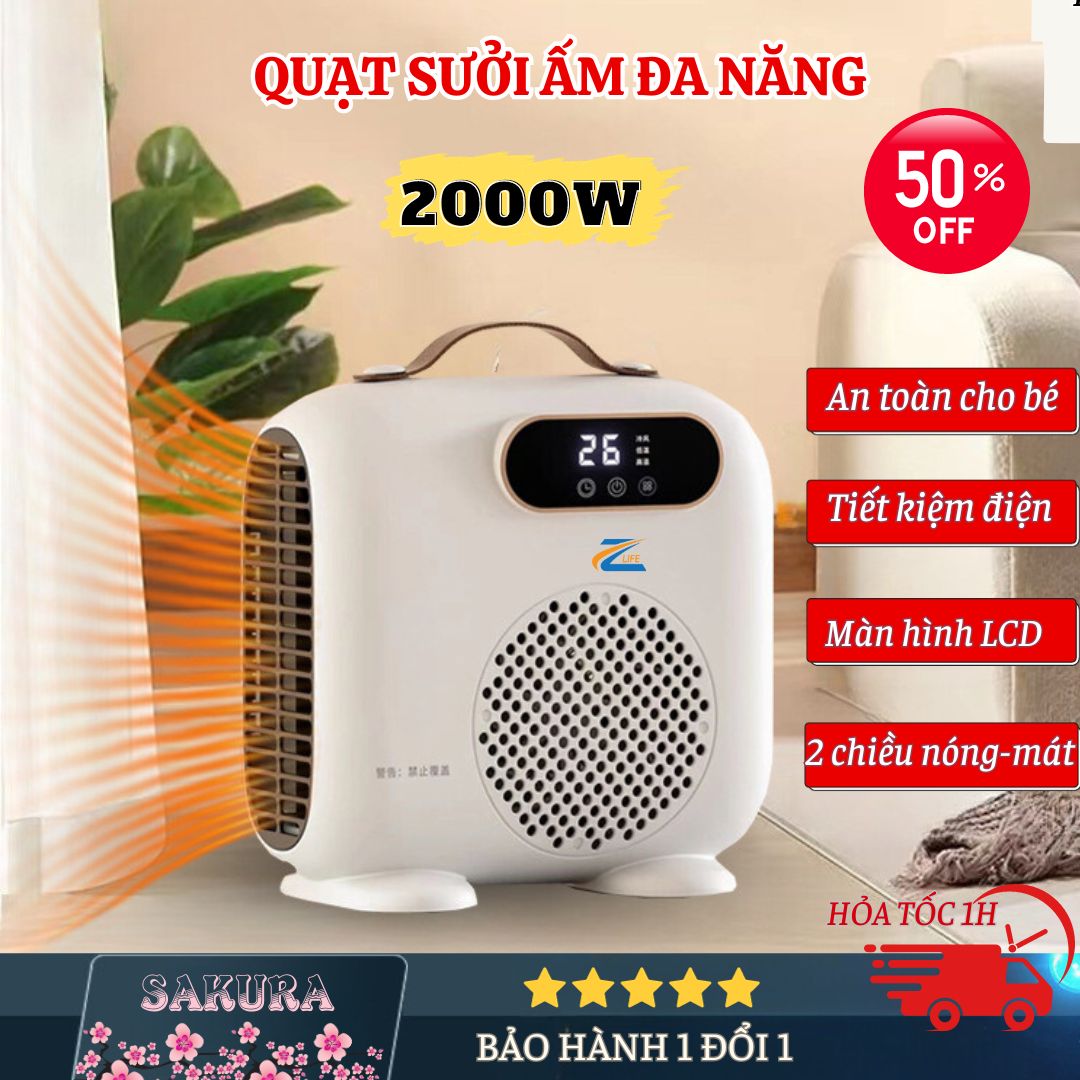 Máy sưởi mini Changhong Zlife công suất cao 2000w ấm nhanh sau 1s quạt sưởi ấm 2 chiều cao cấp quạt 