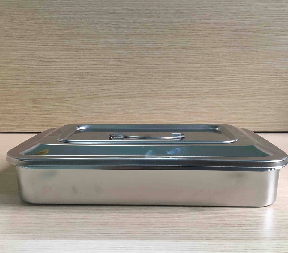 [Hộp Trung 16X24X5] Hộp Hấp Dụng Cụ Y Tế Inox Chữ Nhật Không Lỗ Có Quai Sách Tiện Lợi - Giá Ưu Đãi Rẻ