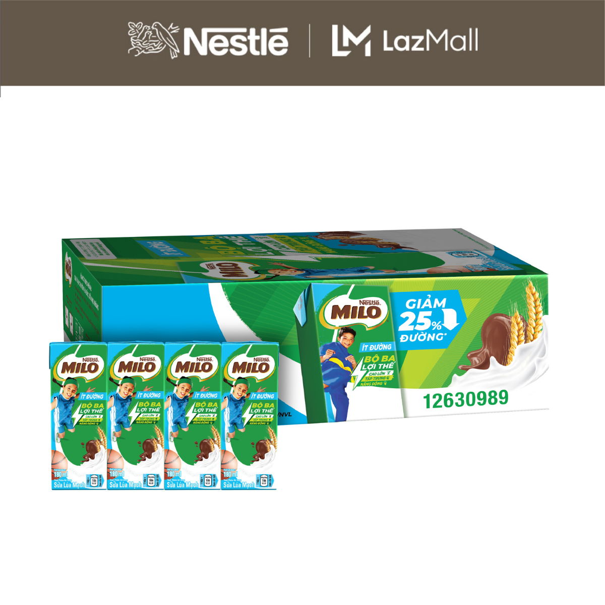 [ƯU ĐÃI THÁNG 2] [FREESHIP HCM] Sữa lúa mạch Nestlé® MILO® ít đường thùng 48 hộp x 180ml (1x4x180ml)