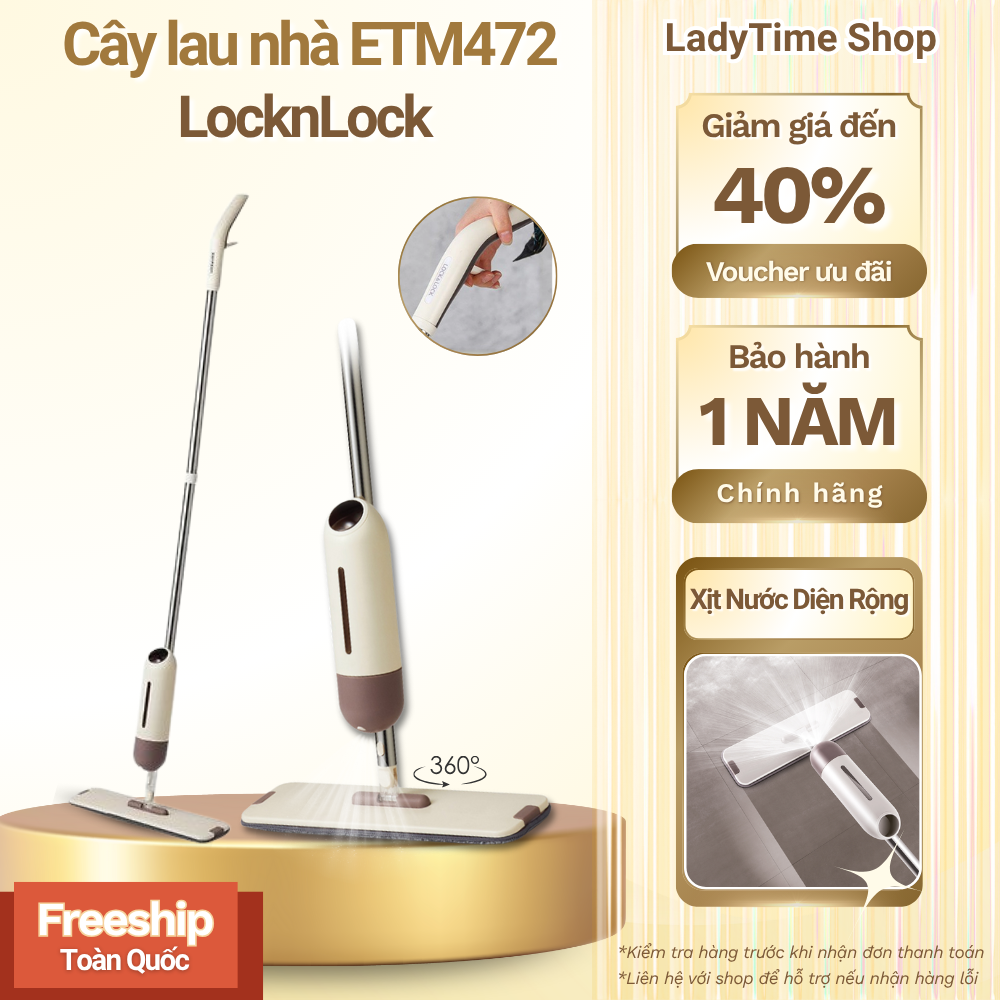 Cây Lau Nhà LocknLock ETM472 Công Nghệ Xịt Nước Diện RộngĐầu Xoay 360°Bông Lau Microfiber Thấm Hút S