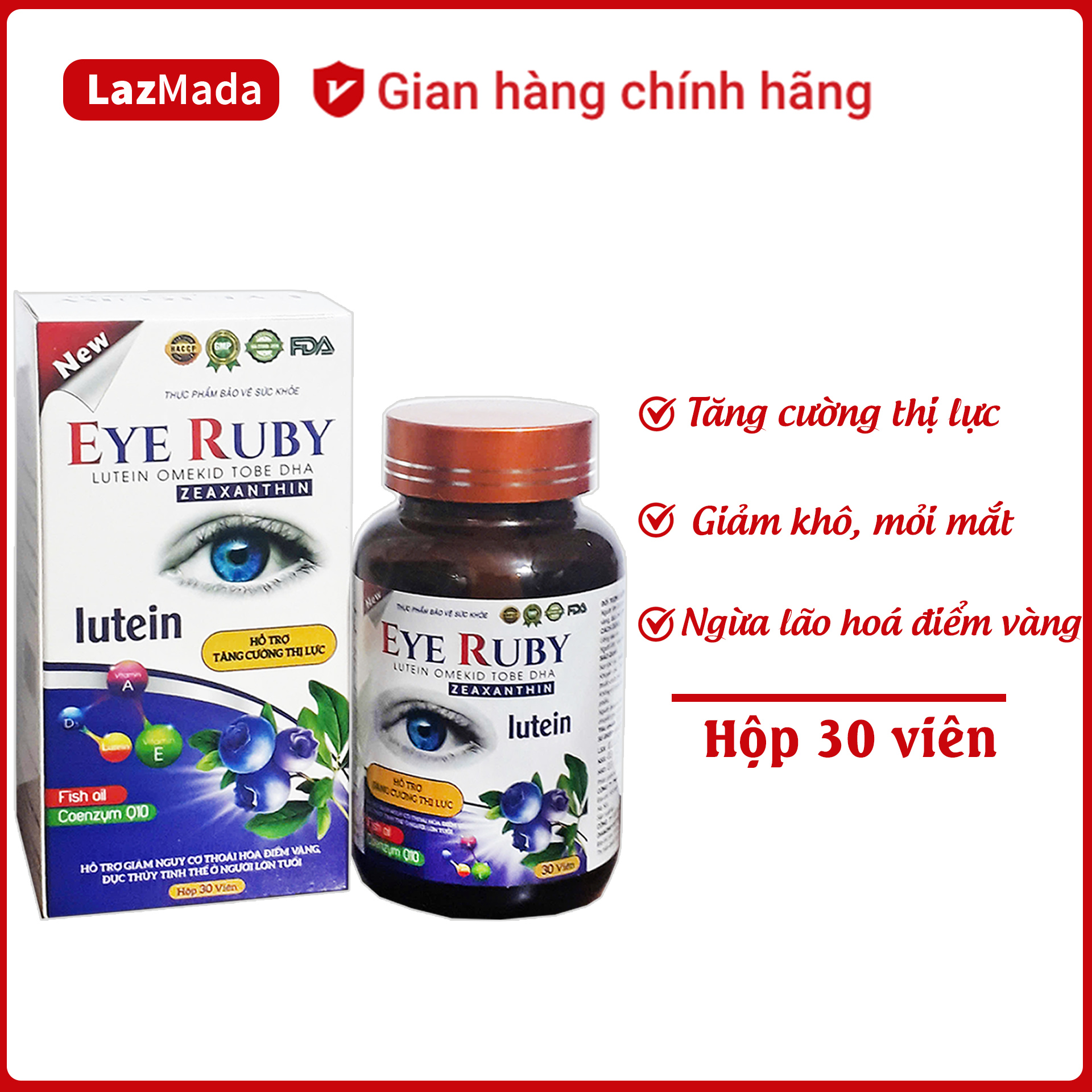 Viên uống EYE RUBY LUTEIN Zeaxathin - Giúp sáng mắt giảm nhức mỏi mắt khô mắt. tăng cường thị lực - 