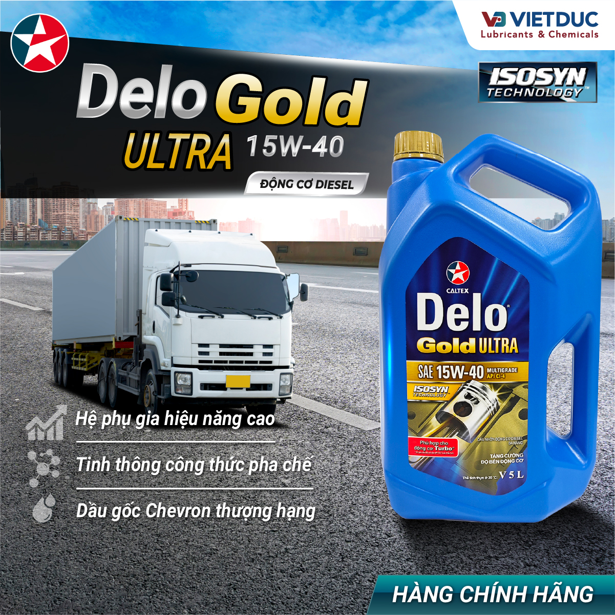 Caltex Delo Gold Ultra 15W-40 - Dầu nhớt động cơ Diesel Xe tải (Can 5L)