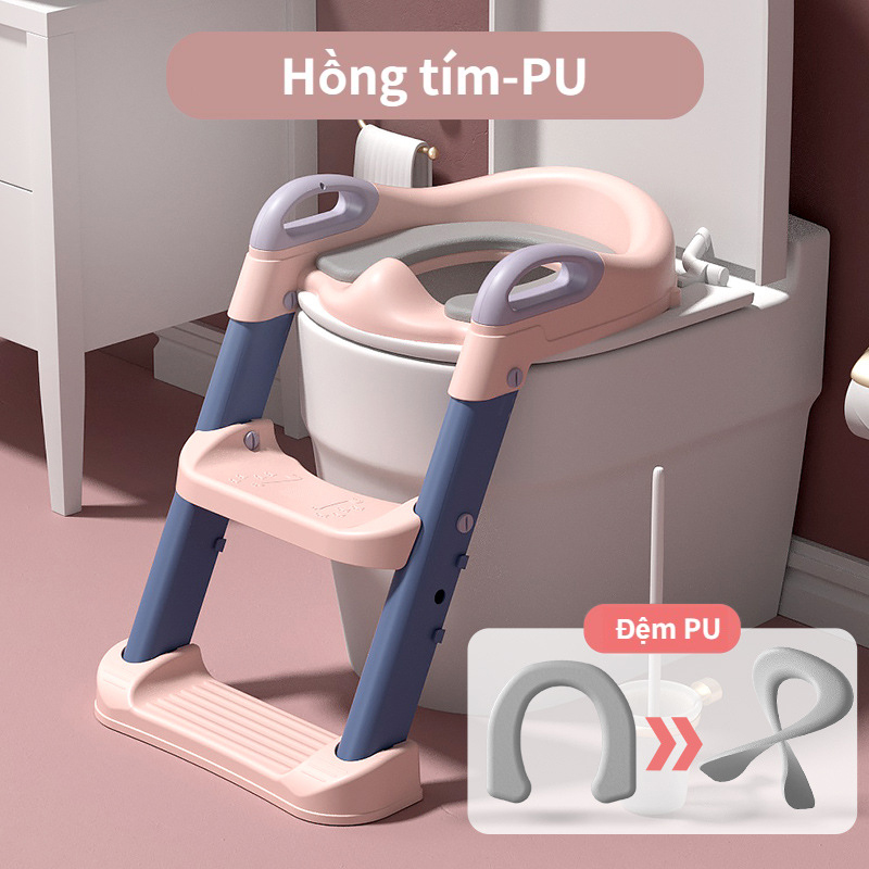 Bệ thu nhỏ bồn cầu có thang đi vệ sinh cho bé - Ghế tập cho bé ngồi bô với bệ bước có thể gập lạicó thang và tay vịn chắc chắn