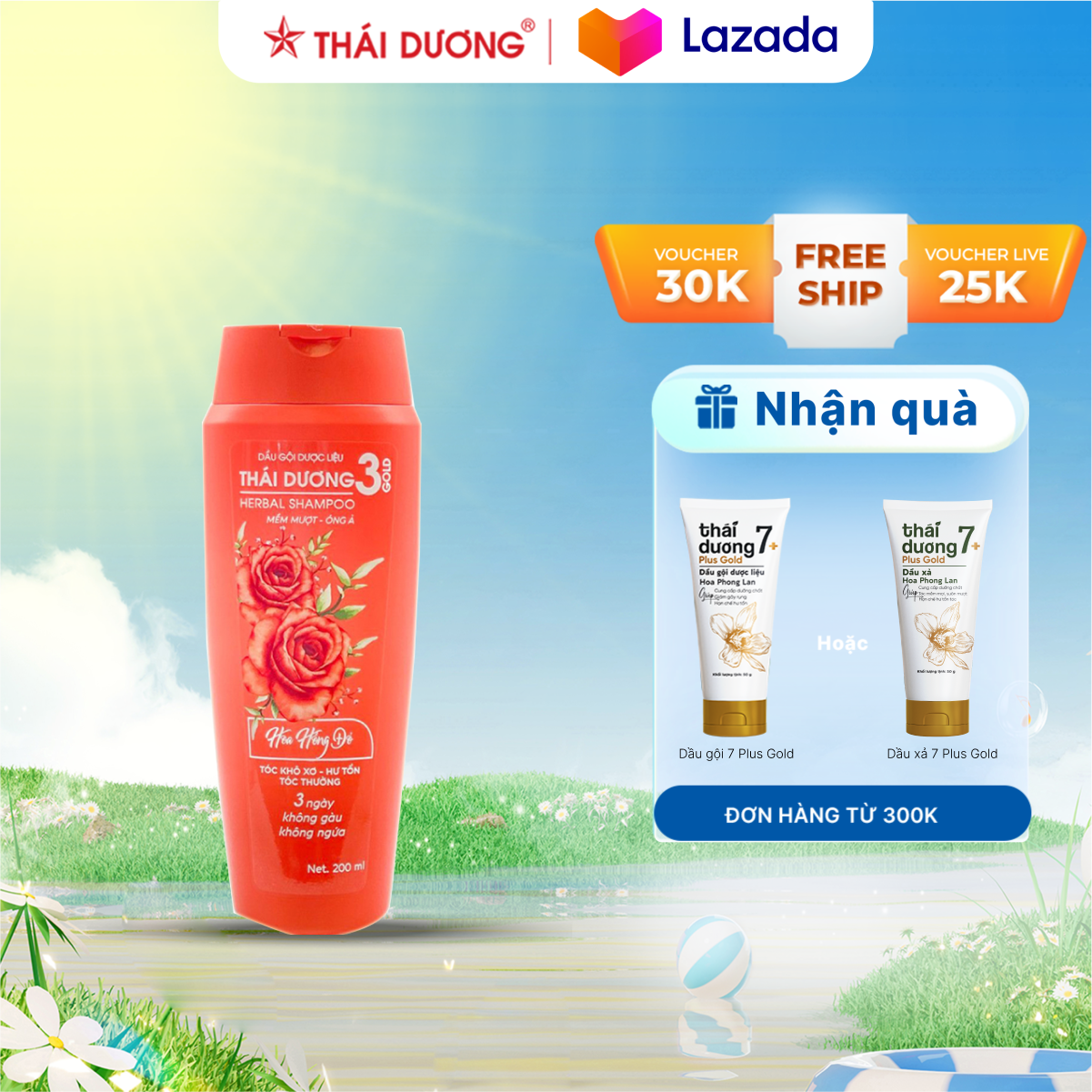 Dầu gội dược liệu Thái Dương 3 Gold Hoa Hồng Đỏ chai 200ml - Sao Thái Dương