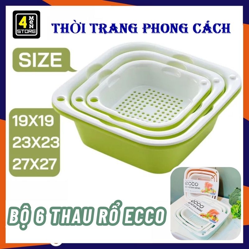 SET Rổ Nhựa 6 Món Kèm Chậu Chất Liệu Nhựa Cao Cấp - Bộ Thau Rổ 6 Món Đựng Đồ Đa Năng - Rổ Nhựa Vuông