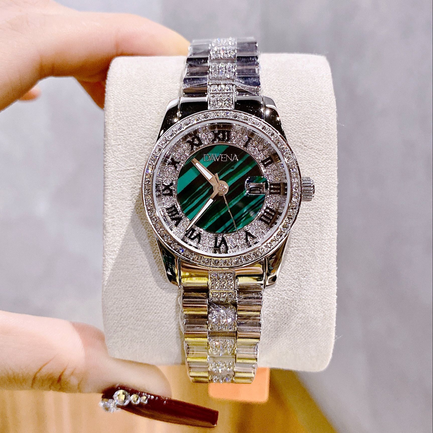Đồng hồ nữ đeo tay cao cấp Davena D61803 dây thép đính đá chống nước chính hãng size 32mm fullbox  shop kiwi