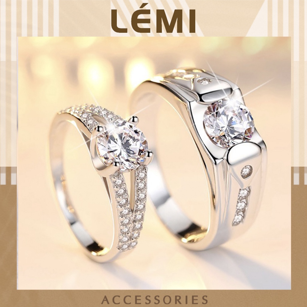 Nhẫn đôi mạ bạc 925 đính đá sang trọng có thể tự điều chỉnh size so với ngón tay Lémi accessories