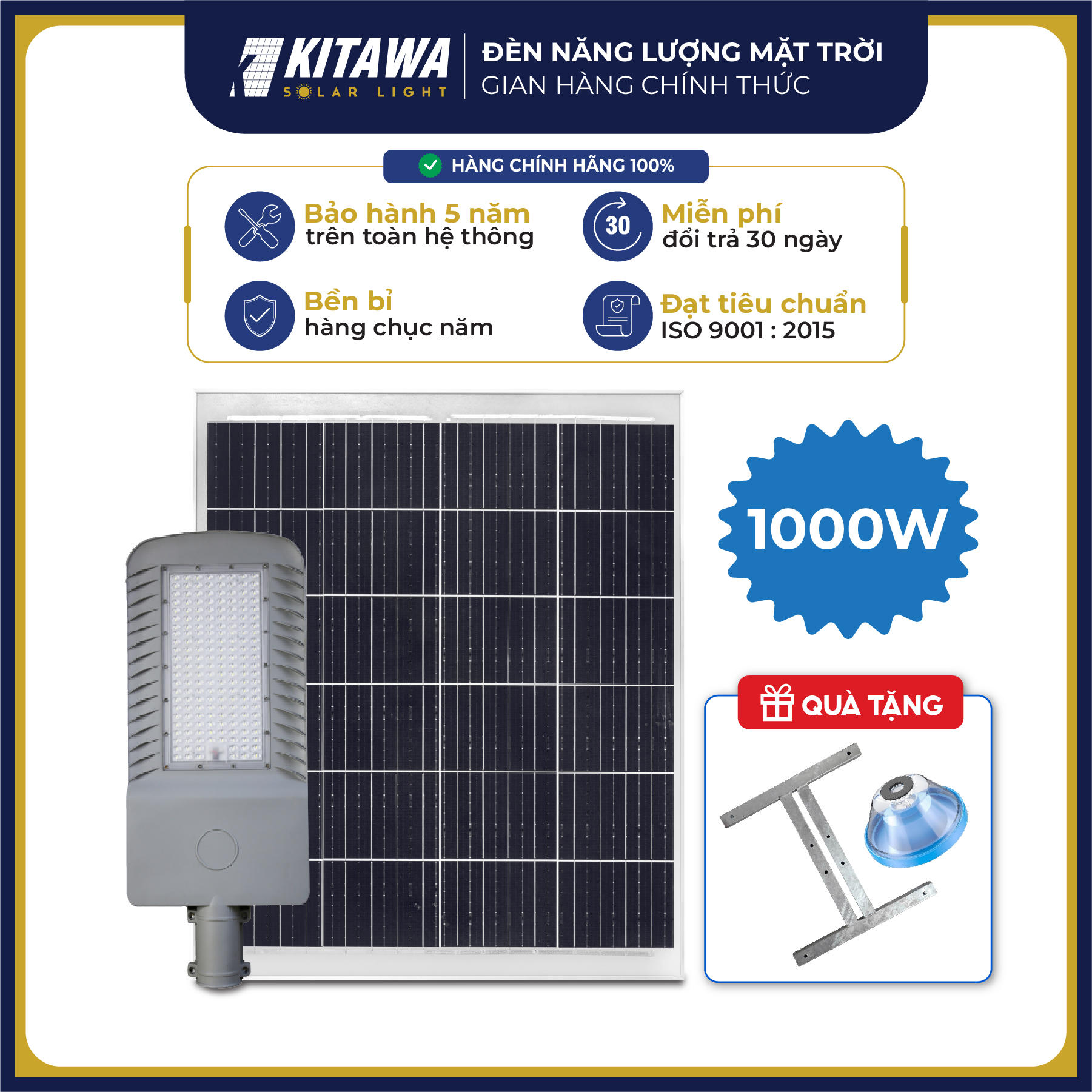 Đèn Đường Công Trình Năng Lượng Mặt Trời 1000W BCDT31000-A Thế Hệ Mới Hiệu Suất Chuyển Đổi Cao
