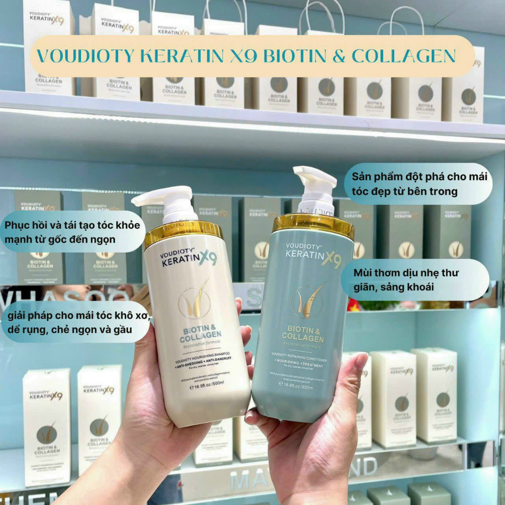 Cặp dầu gội xả Voudioty Keratin X9 Biotin & Collagen 500ml