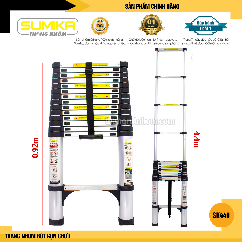 sk440 4.4m Thang rút nhôm gọn Sumika SK 440 (4.4m) - Thang nhôm rút giá rẻ - Thang nhôm rút gọn khóa