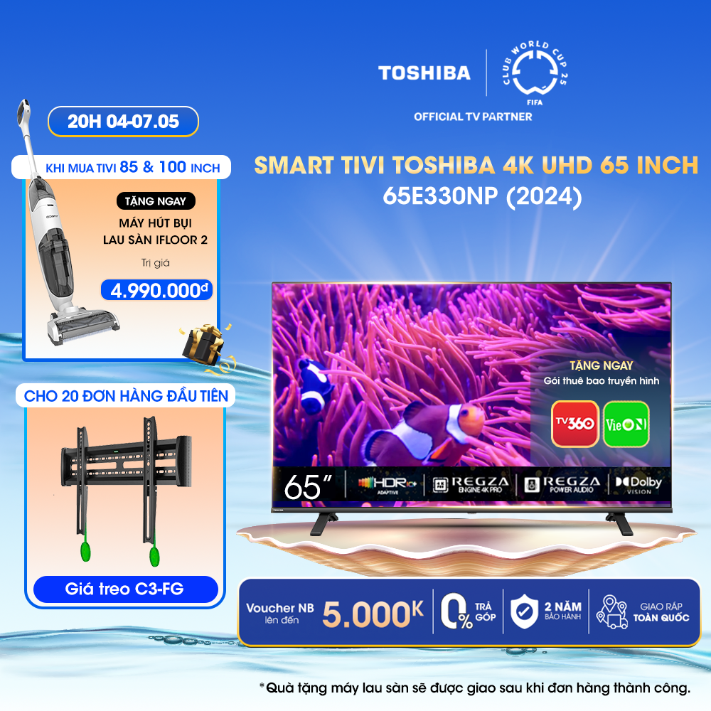 Smart Tivi TOSHIBA 65 inch 65E330NP Màn Hình LED 4K UHD - Loa 24W - Giao Hàng Toàn Quốc