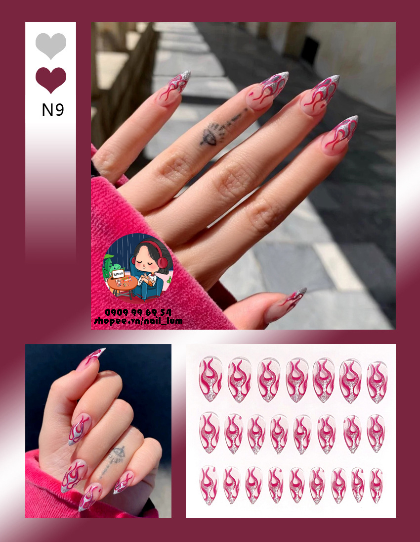 [HCM]Móng Giả - Nail Dài - Hoa Văn [Sẵn Keo - Đóng Hộp 24 Mẫu Đủ Size]