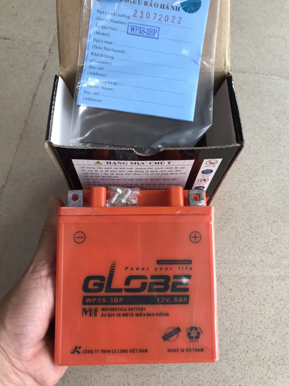 Bình Ắc Quy Xe Máy Globe WP5S-3BP 12V 6Ah Dành Cho Xe Dream Wave Viva Jupiter Sirius
