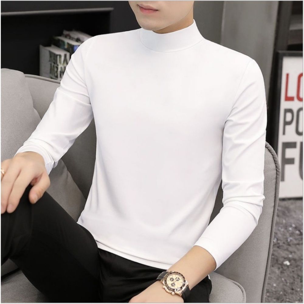 Áo Giữ Nhiệt Nam GOZIN.SHOP Áo Thun Nam Tay Dài Có Cổ Cao Lót Nỉ Cotton Thu Đông Giữ Ấm Thể Thao Cao