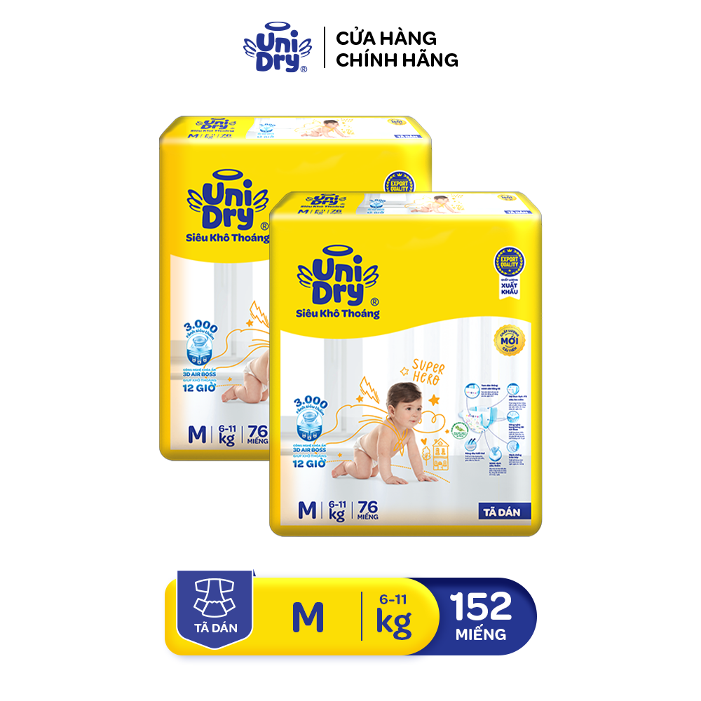Combo 2 TÃ DÁN UniDry Siêu khô thoáng gói Super Jumbo mới size M76/L68/XL62