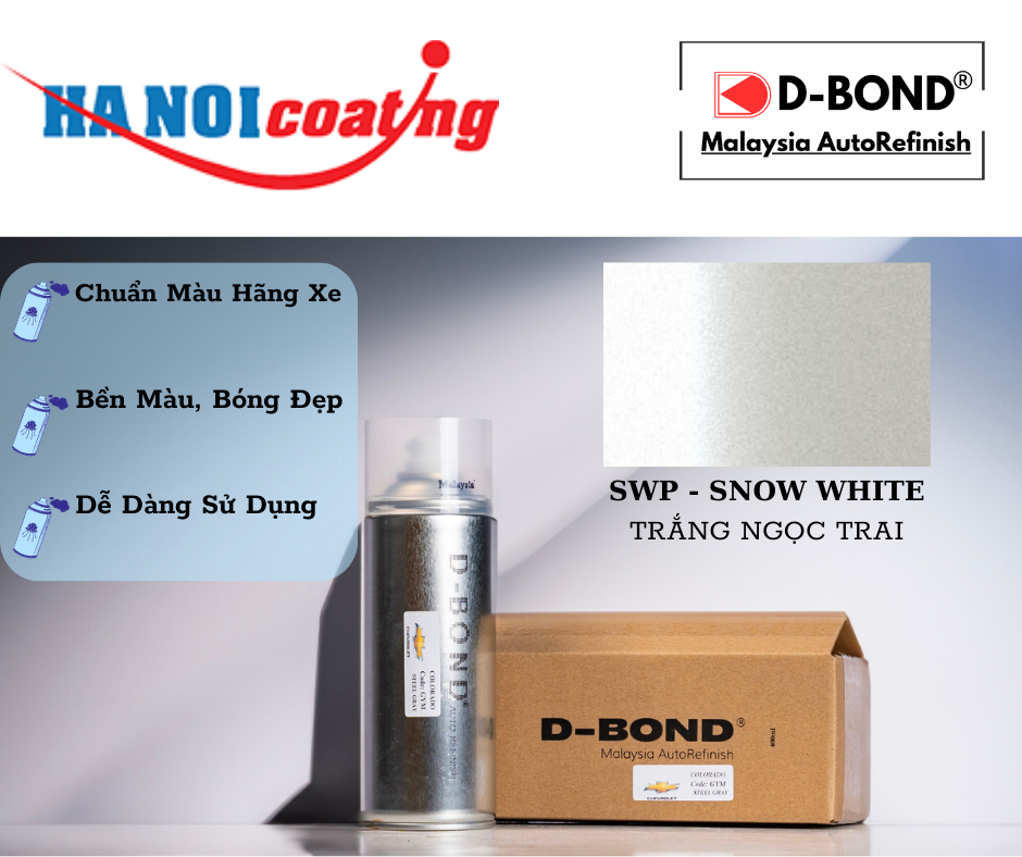 Sơn Xịt Xóa Vết Xước Ô TÔ KIA SELTOS Màu TRẮNG NGỌC TRAI Code SWP - SNOW WHITE Chính Hãng D-BOND Chí