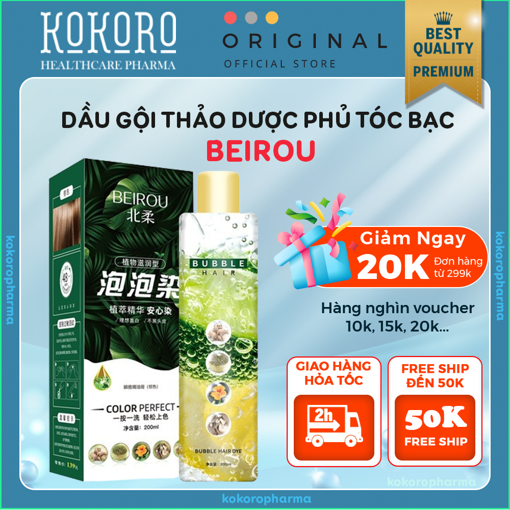 Dầu Gội Thảo Dược Phủ Bạc NANO BEIROU - Bọt Thảo Dược NANO BEIROU Phủ Màu Đen Nâu Tây Bóng Mượt Giảm