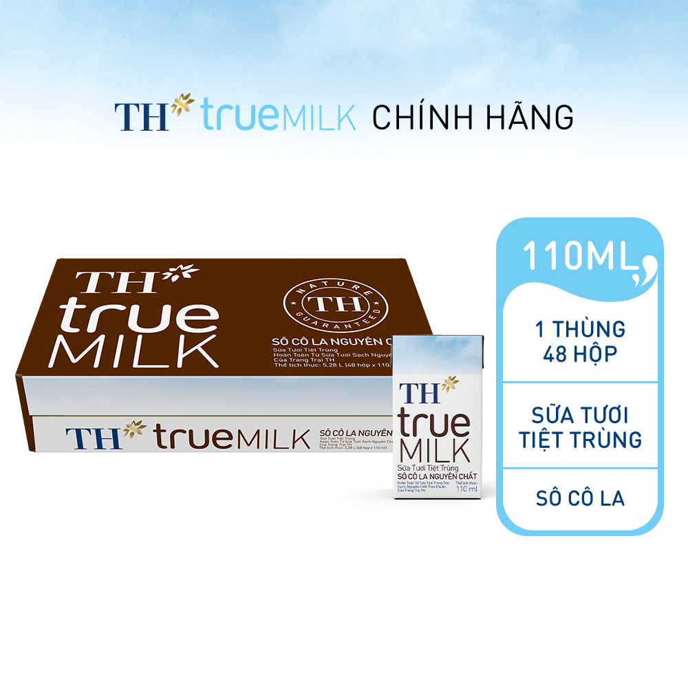 Thùng 48 hộp sữa tươi tiệt trùng TH true MILK sôcôla nguyên chất 110 ml (110 ml x 48)