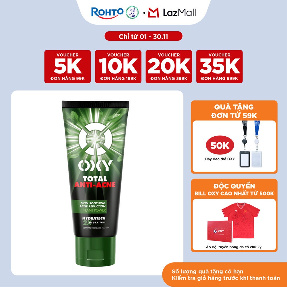 Sữa rửa mặt cho nam Oxy sạch sâu giảm mụn kiểm soát nhờn dạng kem Oxy Total Anti Acne 100g