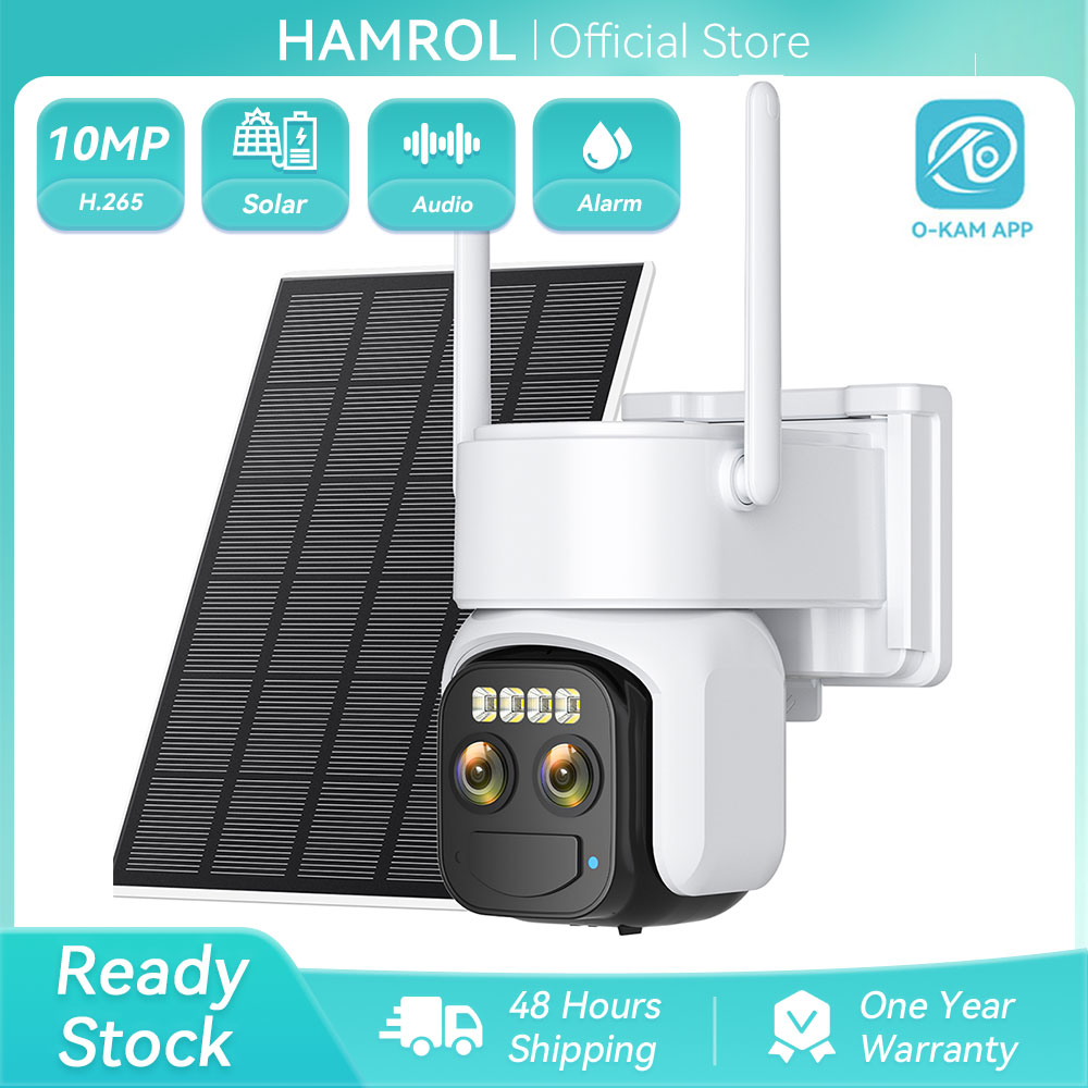 Hamrol 10MP Dual Lens PTZ WIFI Solar Low-Power Camera 10X Zoom Mobile Tracking CCTV O-KAM Pro APP