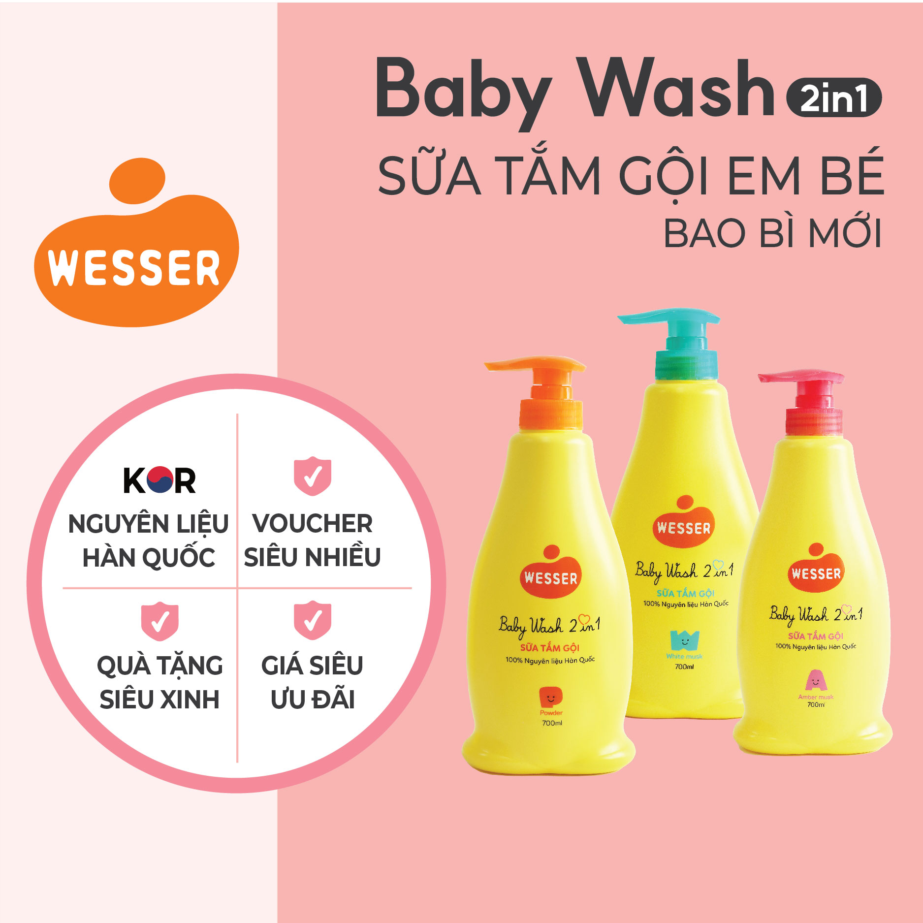 Sữa tắm gội WESSER 2 in 1 700ml [BAO BÌ MỚI]