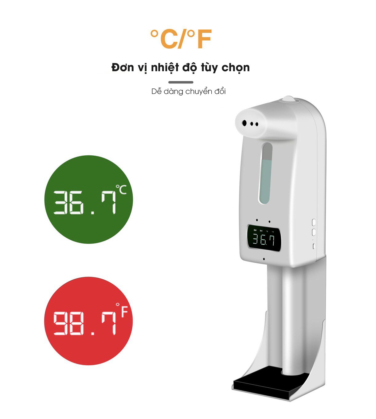 MÁY ĐO THÂN NHIỆT TỰ ĐỘNG TÍCH HỢP RỬA TAY SÁT KHUẨN TỰ ĐỘNG 2 TRONG 1 V18 PRO
