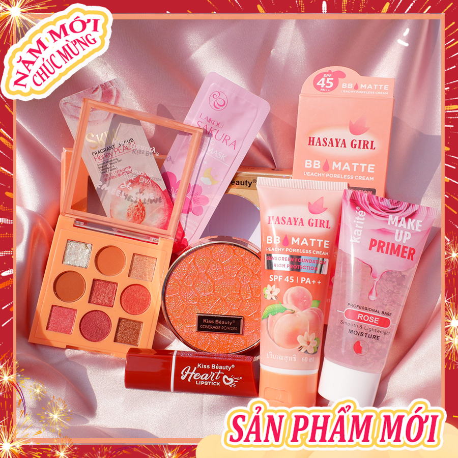 [Hcm]【Kiss Belle Shop】Trọn Bộ Mỹ Phẩm Chuẩn 7 Món Cơ Bản Giá Tốt(Kem Cách Ly Trong Suốt+Kem Bb+9 Bóng Mắt+Phấn Trang Điểm Hai Lớp+Son Môi+Mặt Nạ+Gel Tẩy Tế Bào Chết)