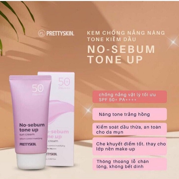 Kem Chống Nắng Prettyskin Sun Cream No Sebum Tone Up Pink Tone Up Super Aqua Daily Moisture SPF 50 + PA++++ 50ml/70ml