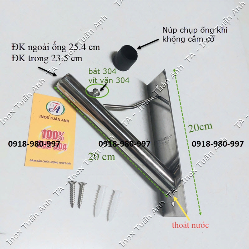 Bass treo cờ tổ quốc - Bát treo cờ inox có ốc vặn cố định ống TATCO