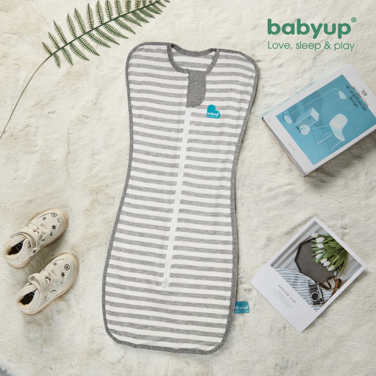 Nhộng chũn cho bé cao cấp Babyup. Giúp bé ngủ ngon sâu giấc chống giật mình - Nhộng ngủ Vải cotton co giãn 4 chiều mềm mại thoáng mát - Có khóa kéo 2 chiều