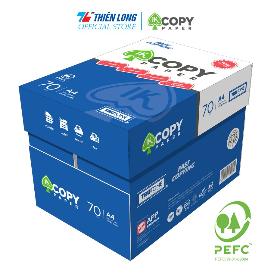 Combo 10 Ream giấy A4 70 gsm IK Copy (500 tờ) - Hàng nhập khẩu Indonesia