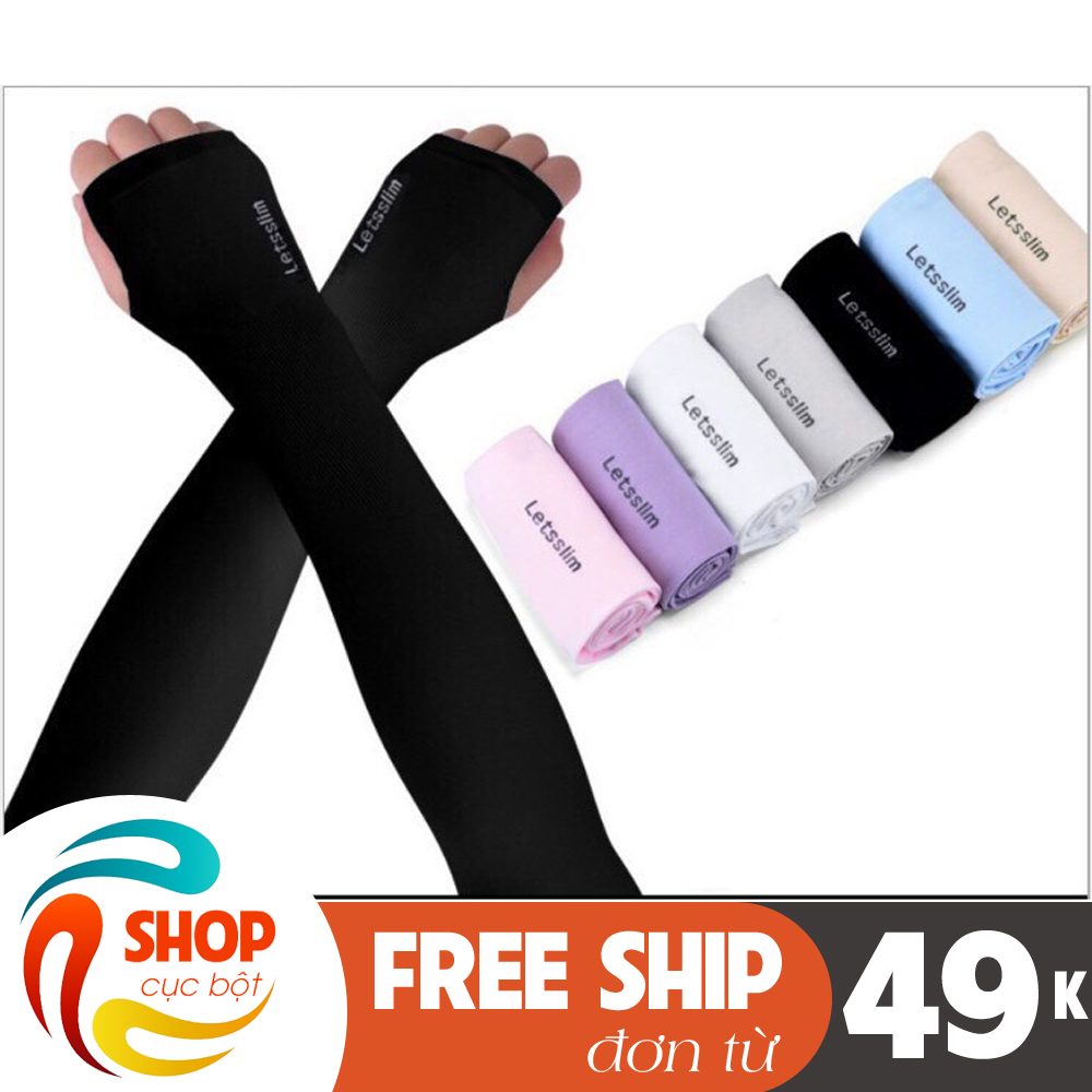 (Có video) Găng tay chống nắng nam nữ xỏ ngón dài ống Tay Chống Nắng Hàn Quốc Lets Slim thể thao cao cấp vải Aqua siêu mát chống tia UV hiệu quả