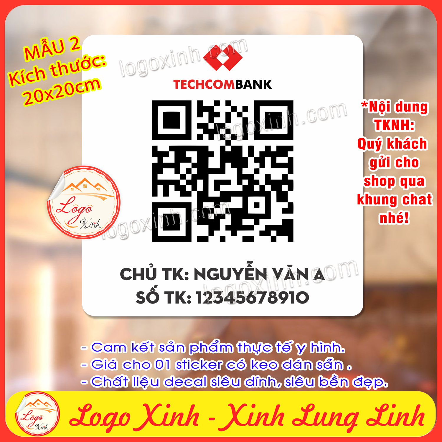 Sticker Decal Dán Mã Quét QR Code Ghi Số Tài Khoản Ngân Hàng Mã QR Để Chuyển Tiền Cho Quầy Quán Shop