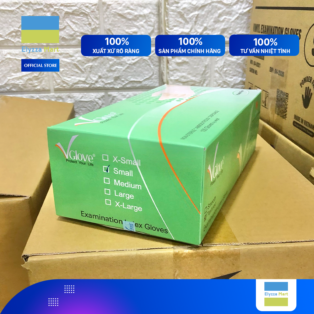 Găng Tay Y Tế Latex Không Bột VGlove Màu Trắng