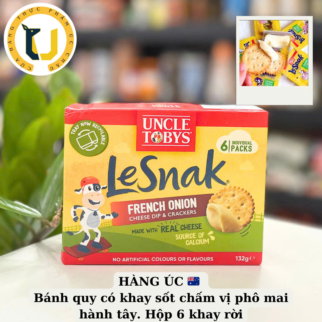 (HÀNG ÚC) Bánh quy kèm khay sốt chấm phô mai UNCLE TOBYS LESNAK Cheese dip crackers hộp 6 khay rời