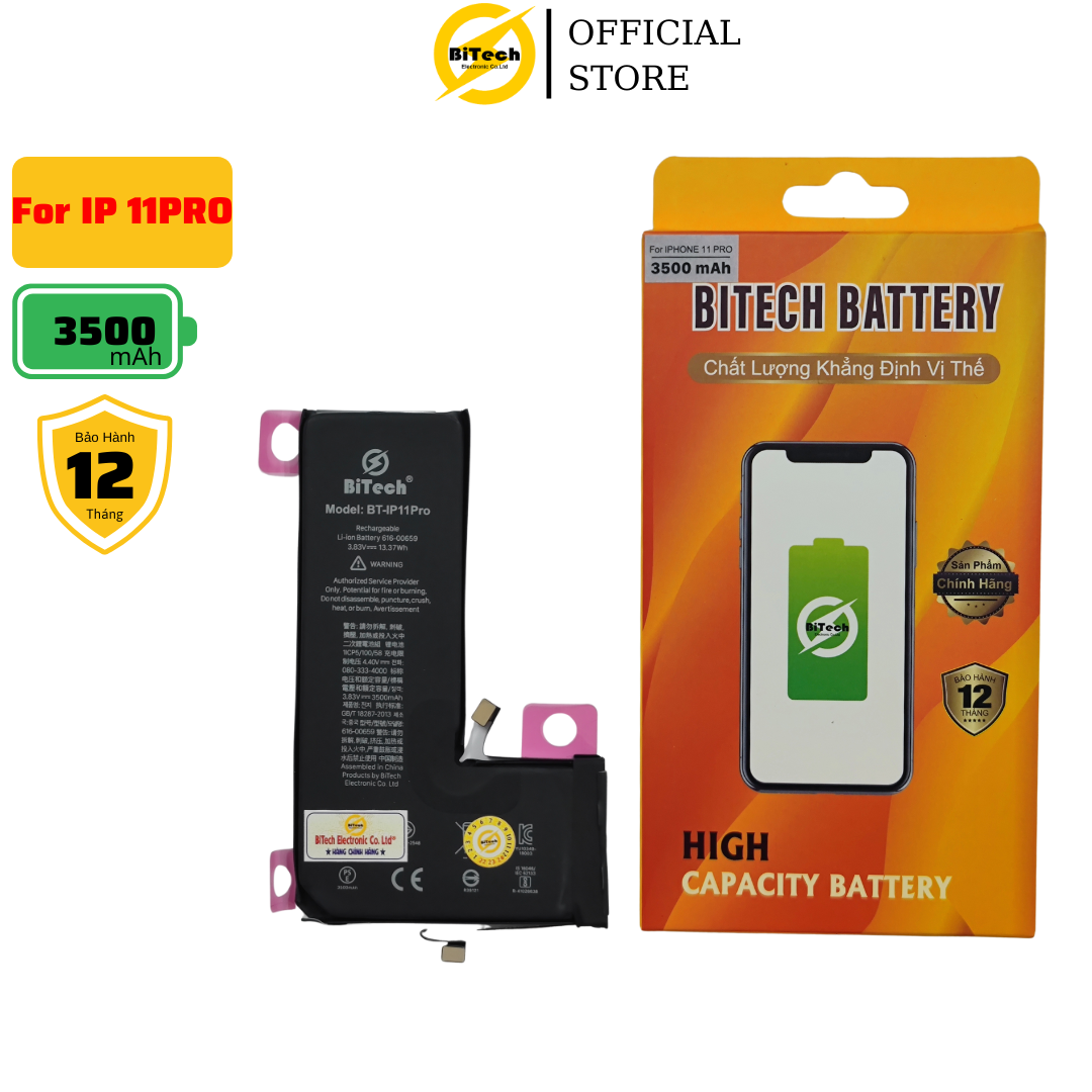 Pin điện thoại dung lượng cao BITECH BT-11Pro ( dung lượng 3500 mAh )(Tặng bộ vít mở + Seal dán pin)