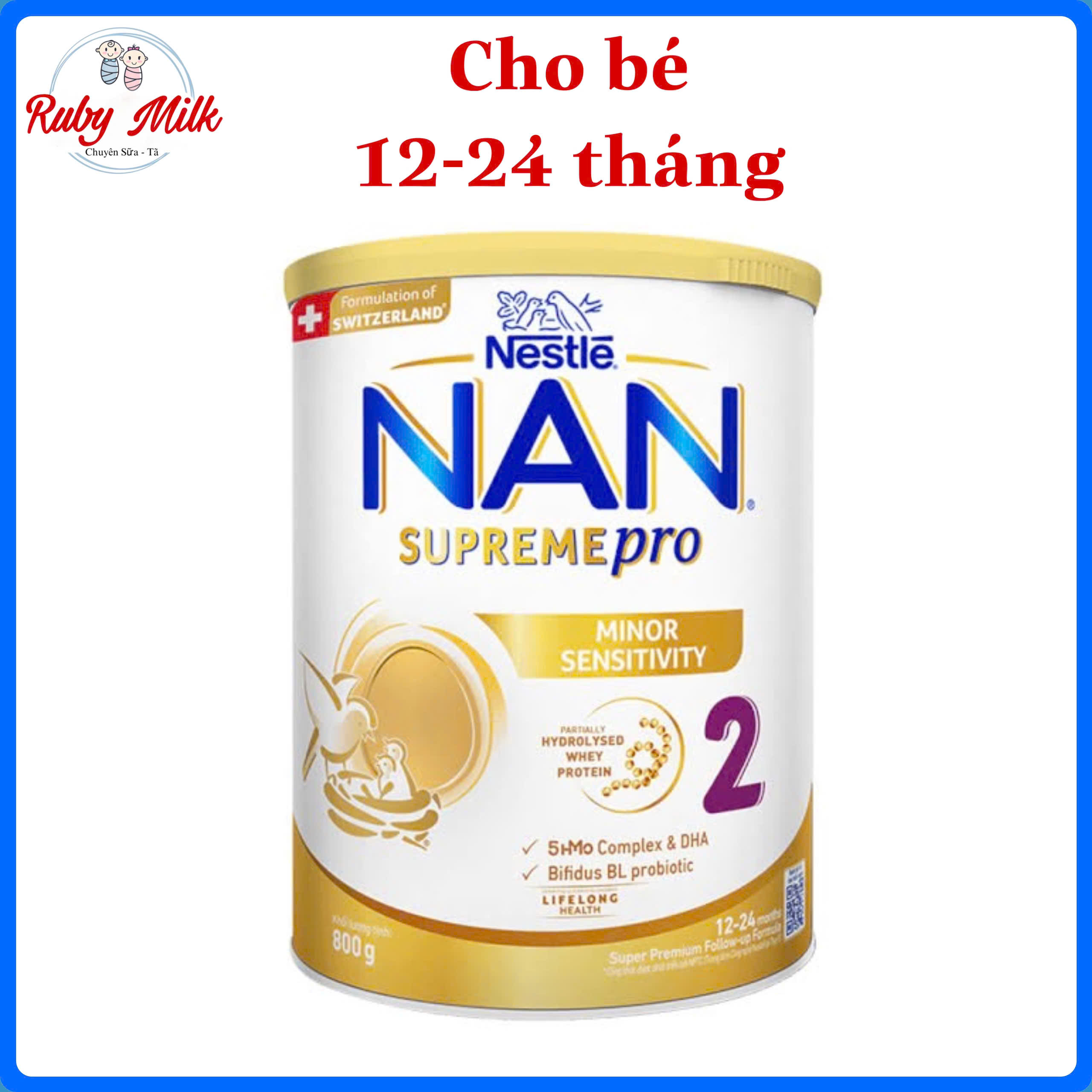 Sữa bột Thuỵ Sĩ Nan Supreme Pro số 2 Lon 800g (Mẫu Giao Ngẩu Nhiên Nắp Xanh hoặc Trắng)