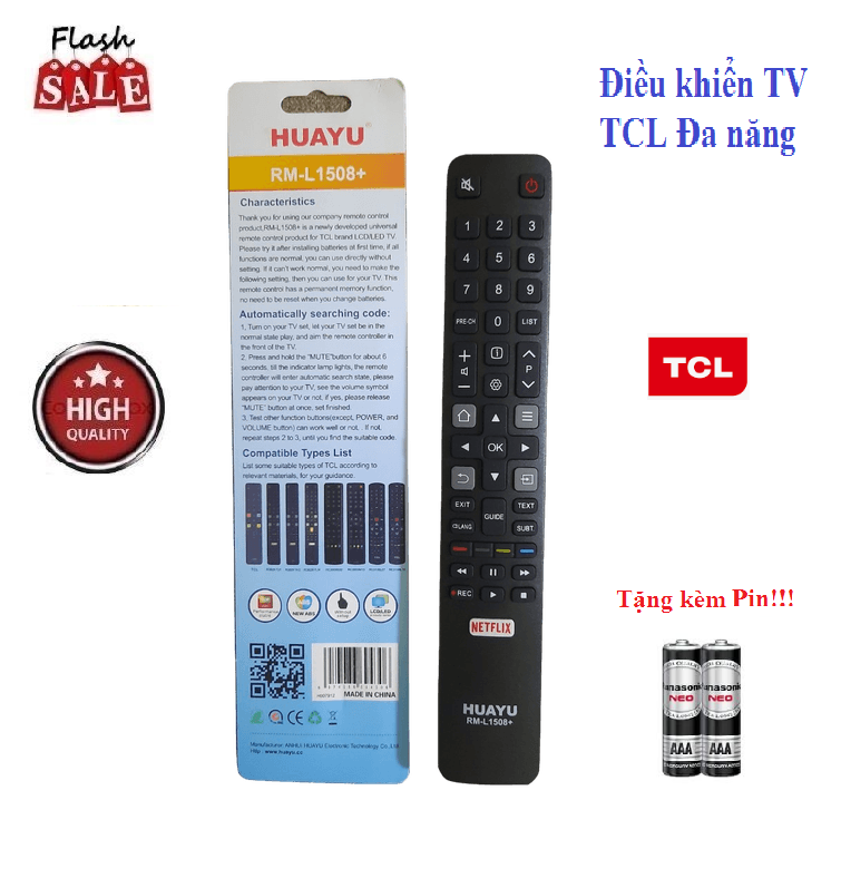 Remote Điều khiển đa năng tivi TCL RM-L1508+ các dòng TV TCL LED/LCD/SmartTV- Hàng Tốt Tặng kèm Pin!!!