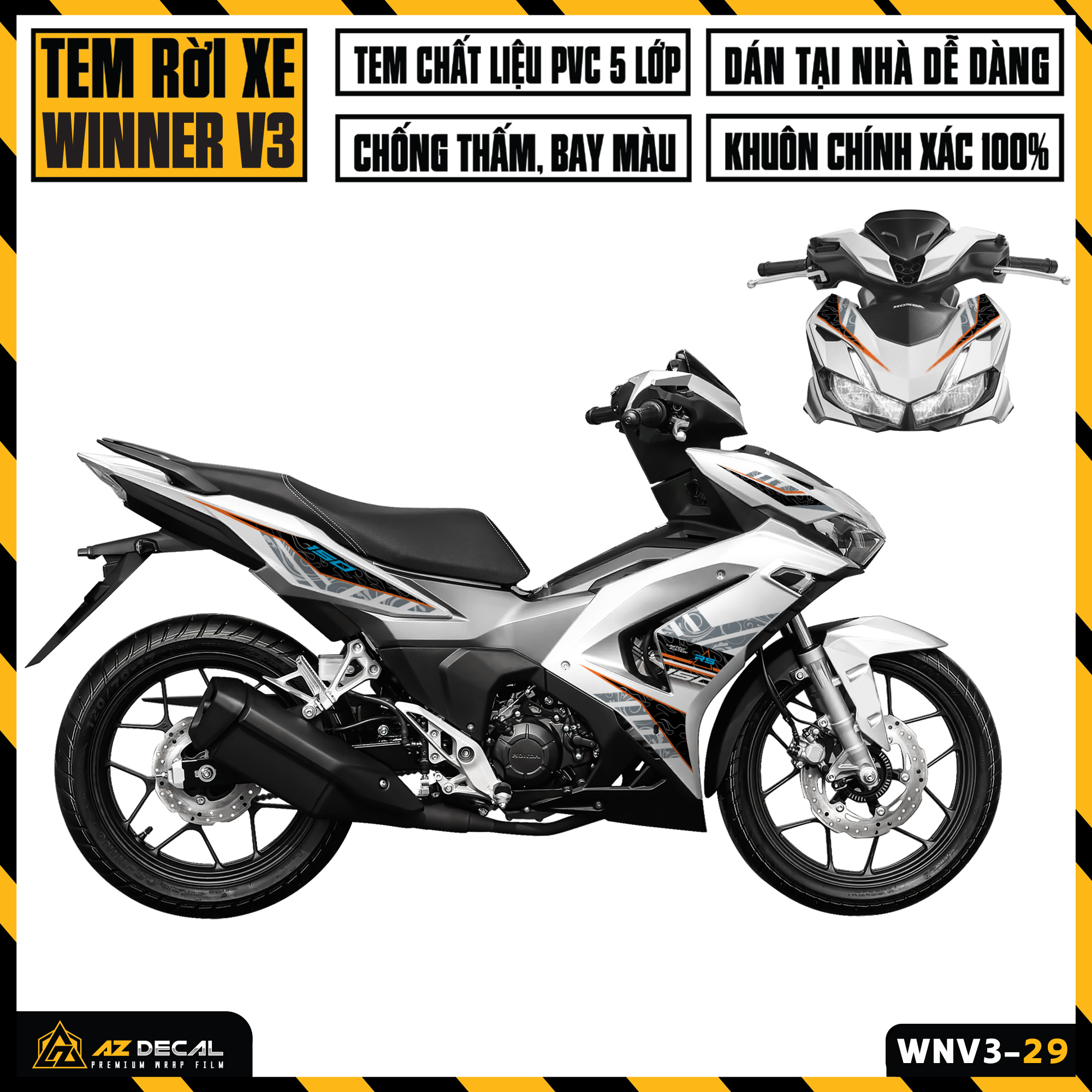 Tem Xe Winner V3 RS150 | WNV3-29 | Team Decal Hình Dán Winner X 150 2022 Đen Đỏ Trắng Chống Nước Bền