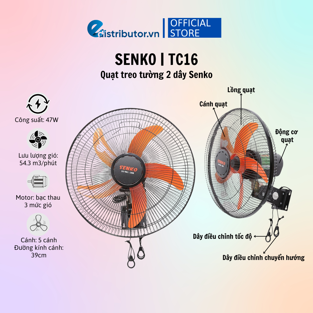 Quạt Treo Tường 2 Dây Senko TC16