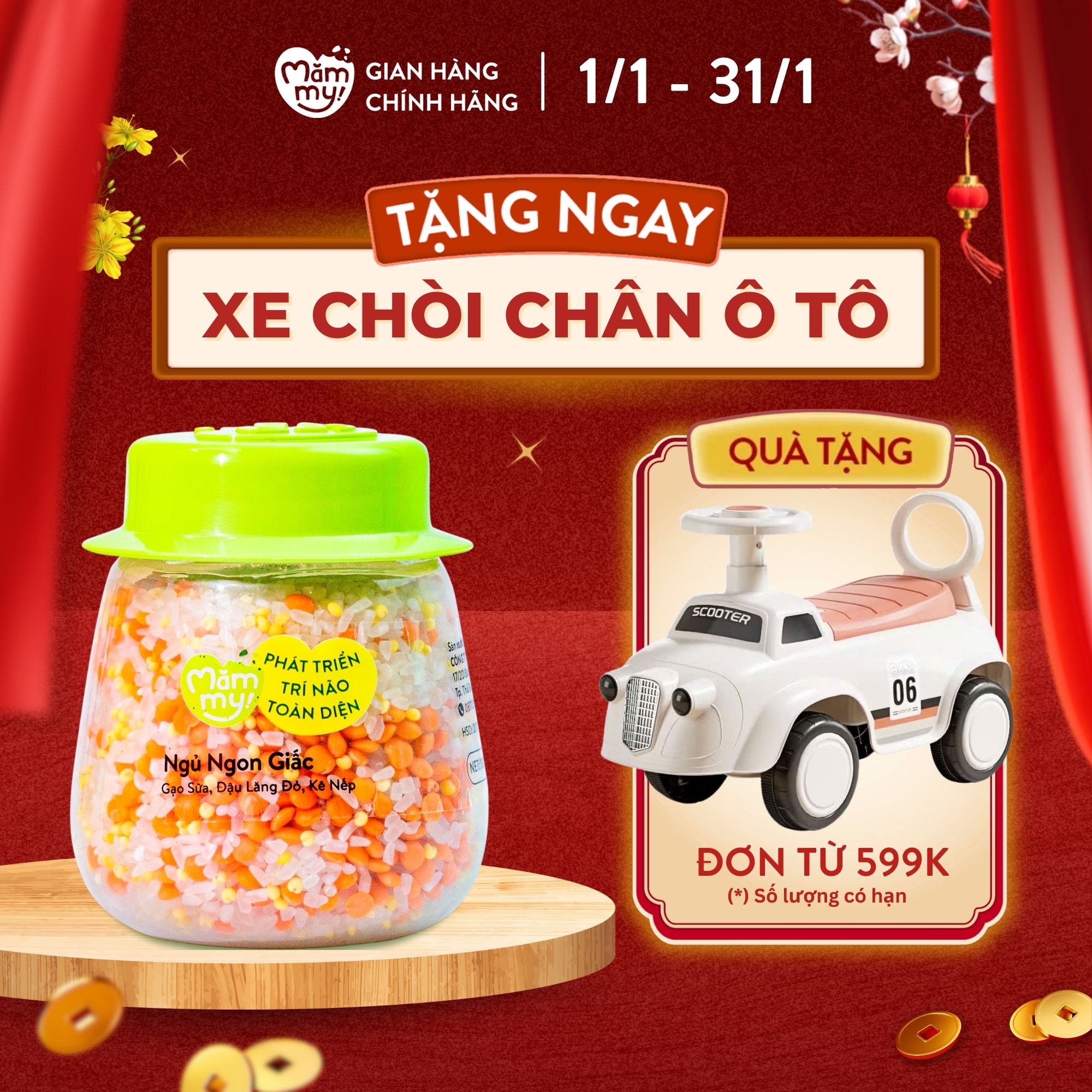 Hạt mix Mămmy cho bé ăn dặm ngủ ngon giấc trên 6 tháng gạo sữa đậu lăng đỏ và kê nếp hũ 135g